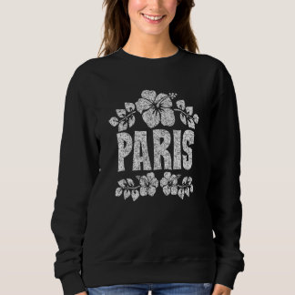 Paris Flowers Distressed White Print スウェットシャツ