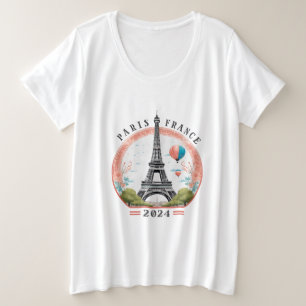 Paris France 2024ウィメンズプラスサイズTシャツ,パリ プラスサイズTシャツ
