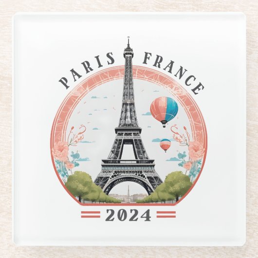 Paris France 2024ガラスコースター、エッフェルタワー ガラスコースター (正面)