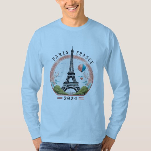 Paris France 2024メンズ長袖Tシャツ，パリ Tシャツ (正面)