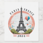 Paris France 2024ワインラベル、エッフェルタワー ワインラベル (シングルラベル)