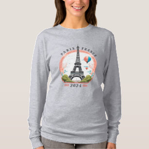 Paris France 2024女子長袖シャツ，パリ Tシャツ