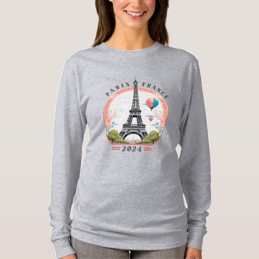 Paris France 2024女子長袖シャツ，パリ Tシャツ (正面)