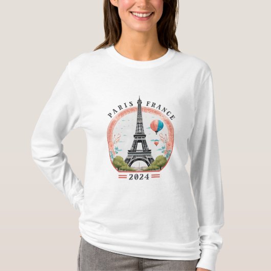Paris France 2024女子長袖シャツ，パリ Tシャツ (正面)