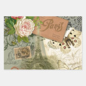 Paris France Antique Artwork Collage Eiffel French ラッピングペーパーシート (正面)