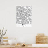 Paris France Black and White City Map Poster ポスター (キッチン)