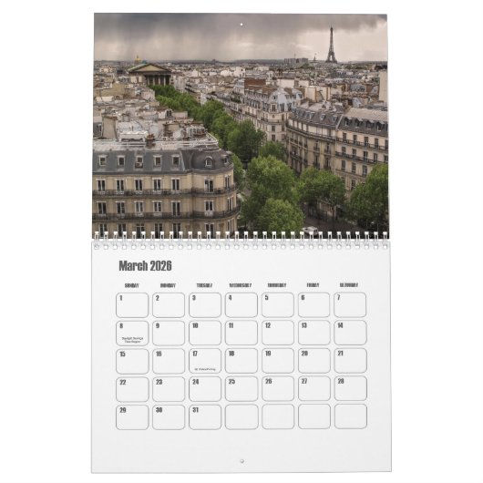 Paris-France Calendar カレンダー (3月 2026)