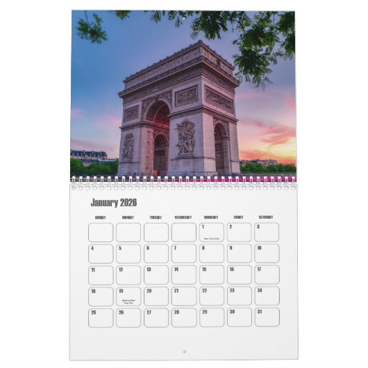 Paris-France Calendar カレンダー (1月 2026)