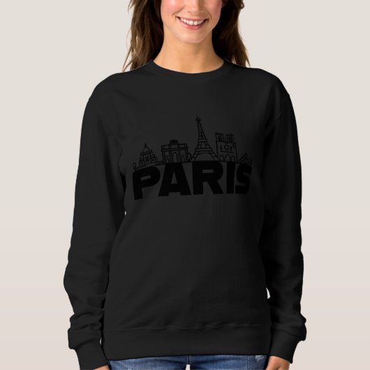 Paris France City Skyline Silhouette Outline Sketc スウェットシャツ (正面)