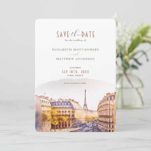 Paris France Destinationの日付を保存 招待状 (スタンド正面)