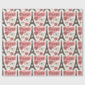 Paris France Eiffel Tower Romance Cute Pattern ラッピングペーパー (フラット)