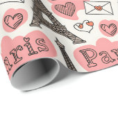 Paris France Eiffel Tower Romance Cute Pattern ラッピングペーパー (ロールコーナー)