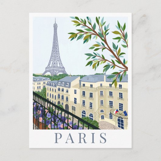 Paris France Eiffel Tower Travel Illustration ポストカード (正面)