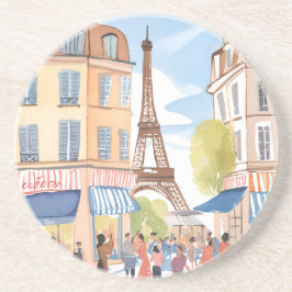 Paris France Eiffel Tower Watercolor コースター