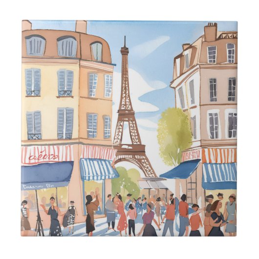 Paris France Eiffel Tower | Watercolor French タイル (正面)