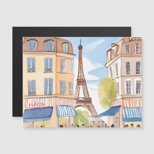 Paris France Eiffel Tower | Watercolor Magnet Card (正面/裏面)