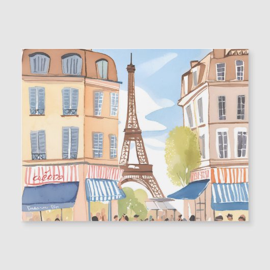 Paris France Eiffel Tower | Watercolor Magnet Card (正面)