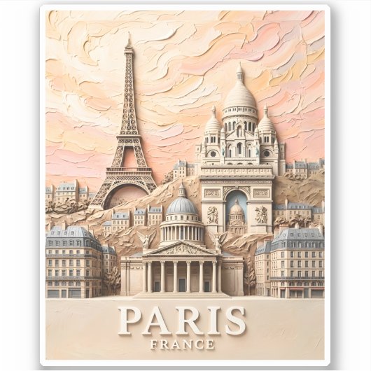Paris France Europe Modern Pastel Textured Travel シール (正面)