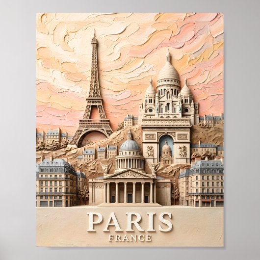Paris France Europe Modern Pastel Textured Travel ポスター (正面)