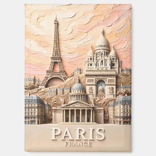 Paris France Europe Modern Pastel Textured Travel マグネット (正面)