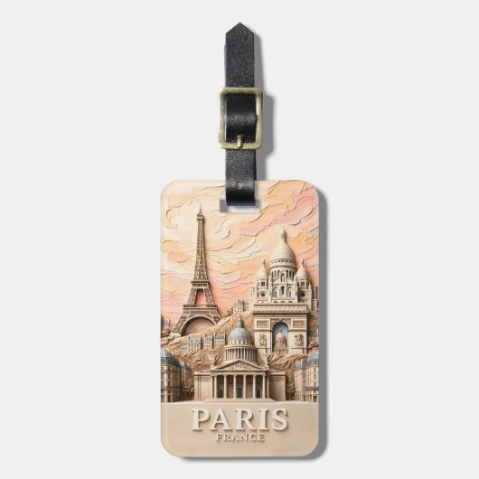  Paris France Europe Modern Pastel Textured Travel ラゲッジタグ (正面縦)