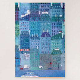 Paris France in Spring Blue Cityscape Painting ジグソーパズル