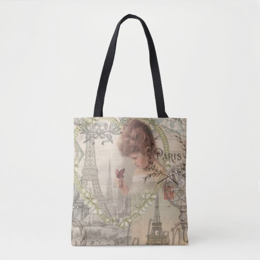 Paris France Pretty Girl Soft Eiffel トートバッグ (正面)