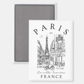 Paris France –  Sketch with Eiffel Tower & Café マグネット (正面/裏面)