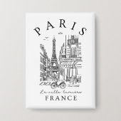 Paris France –  Sketch with Eiffel Tower & Café 缶バッジ (正面)