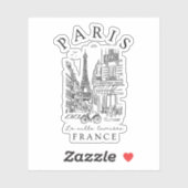 Paris France – Souvenir Sketch Eiffel Tower & Café シール (シート)