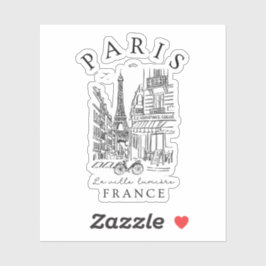 Paris France – Souvenir Sketch Eiffel Tower & Café シール