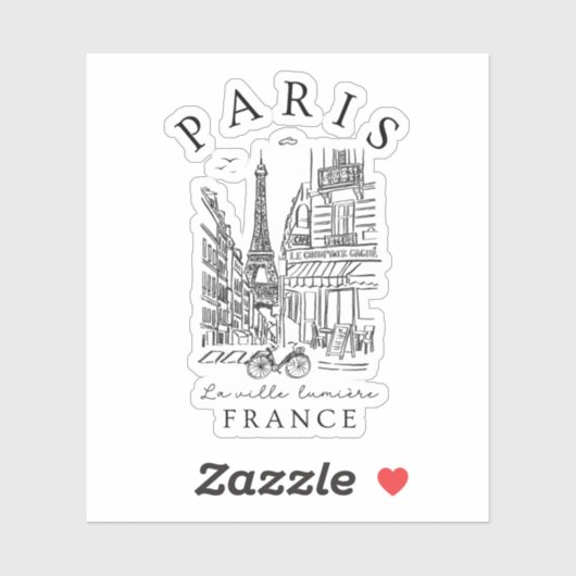 Paris France – Souvenir Sketch Eiffel Tower & Café シール (シート)