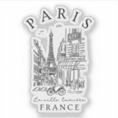 Paris France – Souvenir Sketch Eiffel Tower & Café シール (正面)
