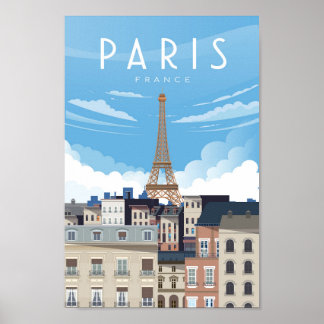 Paris France street eiffel tower travel poster ポスター