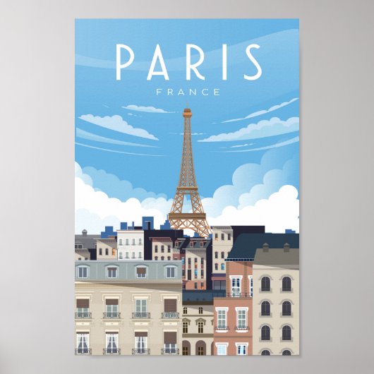 Paris France street eiffel tower travel poster ポスター (正面)