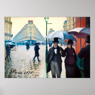 Paris France Street Scene Rainy Day Poster ポスター