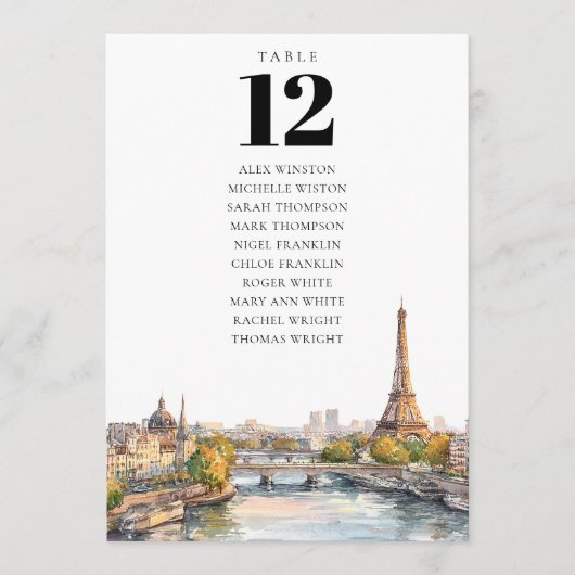 Paris France Table Number Seating Chart 招待状 (正面)