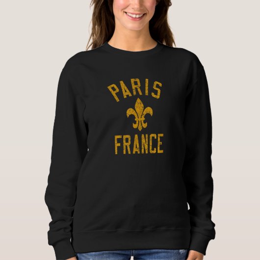 Paris France Text Fleur de Lis Distressed Amber Pr スウェットシャツ (正面)