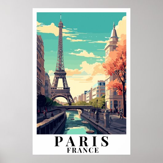 Paris France Vintage Travel Eiffel Tower Art ポスター (正面)