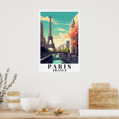 Paris France Vintage Travel Eiffel Tower Art ポスター (キッチン)