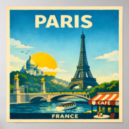 Paris France Vintage Travel Poster ポスター