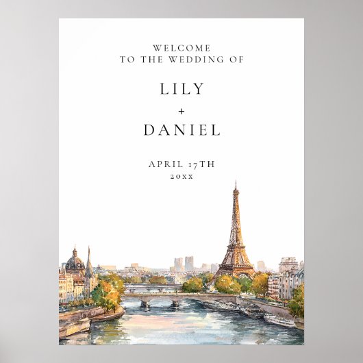 Paris France Wedding Welcome Sign ポスター (正面)