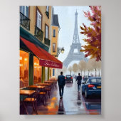 Paris French Cafe Eiffel Tower Watercolor ポスター (正面)