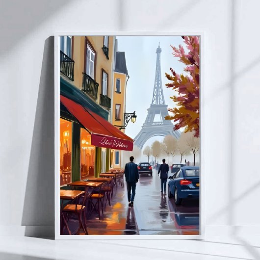 Paris French Cafe Eiffel Tower Watercolor ポスター