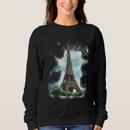 Paris French Eiffel Tower European French Blue Sky スウェットシャツ (正面)
