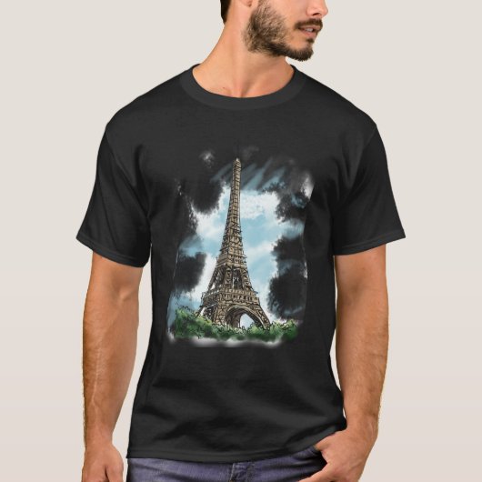Paris French Eiffel Tower European French Blue Sky Tシャツ (正面)