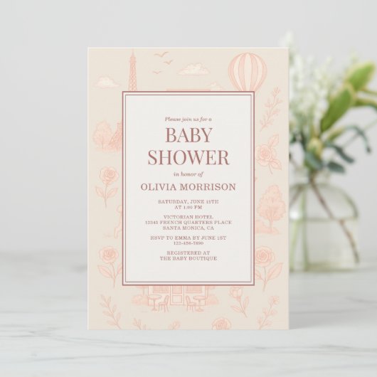 Paris French Toile Baby Shower 招待状 (スタンド正面)