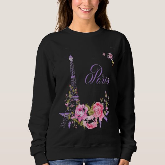 Paris in Bloom Midnight in Paris Floral Paris Roma スウェットシャツ (正面)