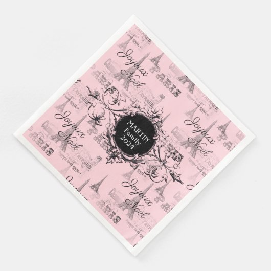 Paris Joyeux Noel Personal Pink Christmas Napkins (コーナー)