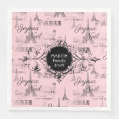 Paris Joyeux Noel Personal Pink Christmas Napkins (正面)